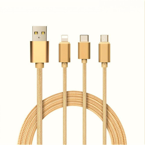 Shot - Cable 3 en 1 Pour Enceinte Bose SoundLink Revolve Android, Apple & Type C Adaptateur Micro USB Lightning 1,5m Metal Nylon (OR) - Câble Lightning