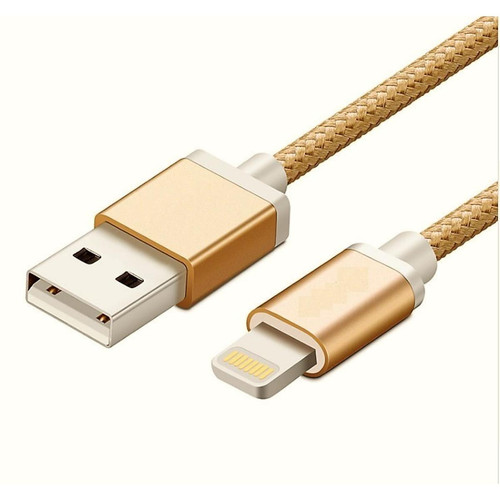 Shot - Cable Metal Nylon pour "IPHONE 14 Plus"Chargeur Lightning USB 1,5m Connecteur Tresse (OR) Shot  - Câble antenne