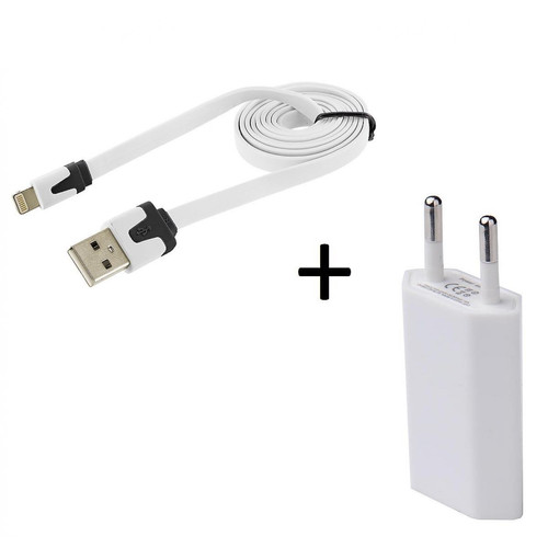 Shot - Cable Noodle 1m Chargeur + Prise Secteur pour IPHONE 11 Pro Max APPLE USB Lightning Murale Pack (BLANC) Shot  - Chargeur secteur téléphone