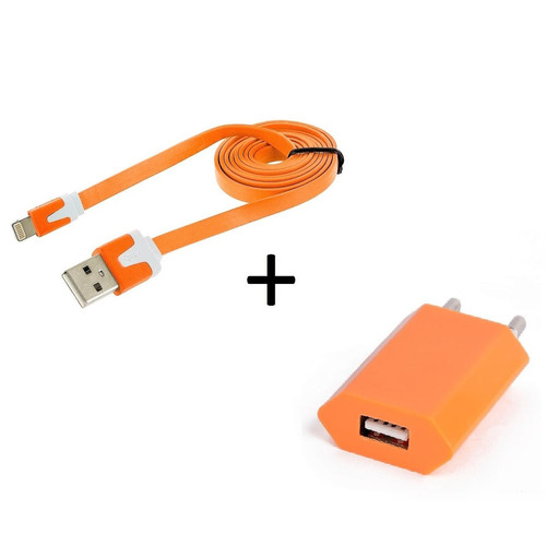Shot - Cable Noodle 1m Chargeur + Prise Secteur pour "IPHONE 14 Pro"USB Lightning Murale Pack (ORANGE) Shot  - Accessoire Smartphone