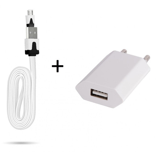 Shot - Cable Noodle 1m Chargeur + Prise Secteur pour SAMSUNG Galaxy J4+ Smartphone Micro USB Murale Pack Android (BLANC) Shot  - Marchand Zoomici