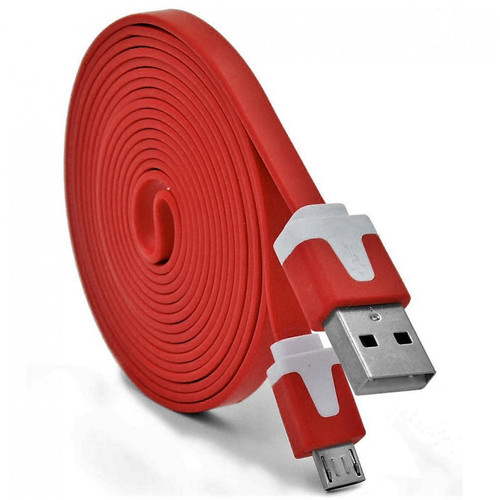 Shot - Cable Noodle 3m pour ALCATEL 1 2019 Micro USB 3 Metres Chargeur USB Smartphone Android (ROUGE) Shot  - Câble et Connectique