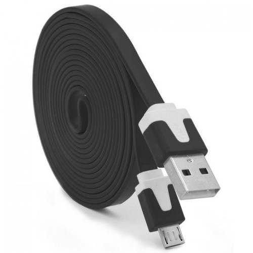 Shot - Cable Noodle 3m pour ALCATEL 1B Micro USB 3 Metres Chargeur USB Smartphone Android (NOIR) Shot  - Câble et Connectique
