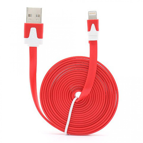 Shot - Cable Noodle 3m pour "IPHONE 12 Pro" Lightning3 Metres Chargeur USB IPHONE (ROUGE) Shot  - Câble Lightning