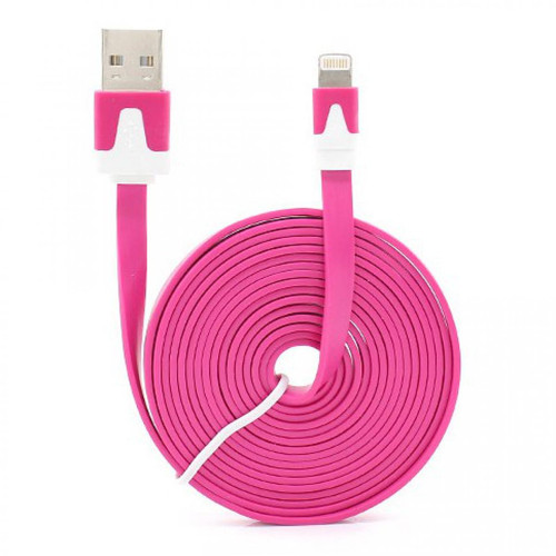 Shot - Cable Noodle 3m pour IPHONE 8 PLUS (+) Lightning APPLE 3 Metres Chargeur USB IPHONE (ROSE) Shot  - Stylet