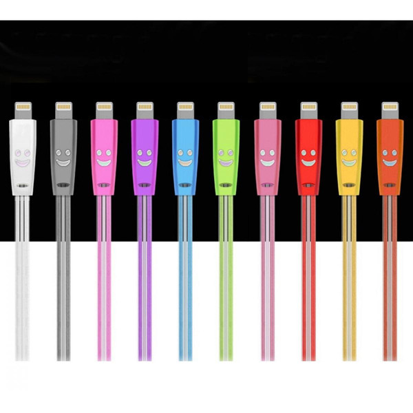 Câble Lightning Cable Smiley Lightning pour "IPHONE 12 Pro Max" LED LumiereChargeur USB (BLEU)