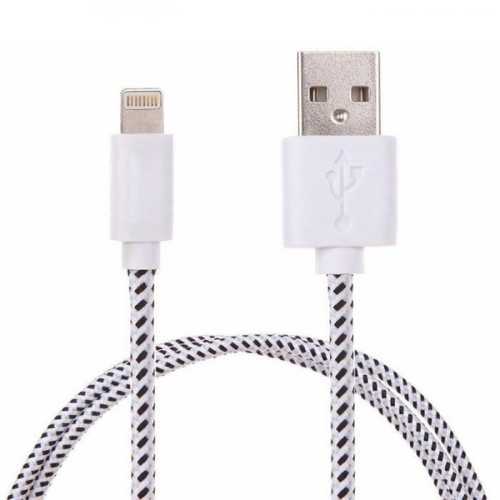 Shot - Cable Tresse 1m Lightning pour IPHONE 5S Chargeur USB APPLE Lacet Fil Nylon (BLANC) Shot  - Câble Lightning