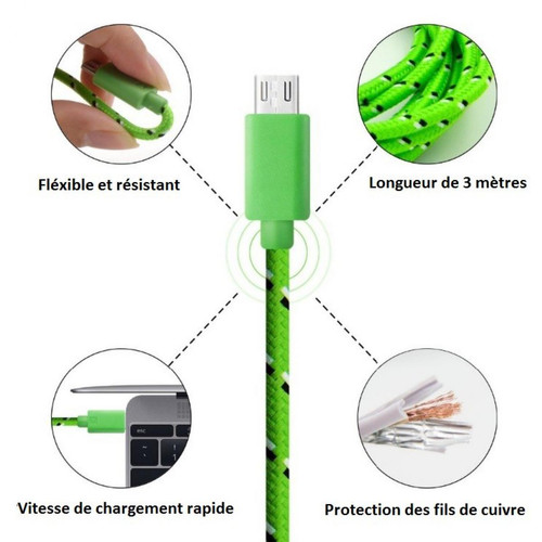 Shot Cable Tresse 1m pour GIONEE F9 PLUS Smartphone Android Chargeur Micro USB Tissu Lacet Fil Nylon Uni (NOIR)