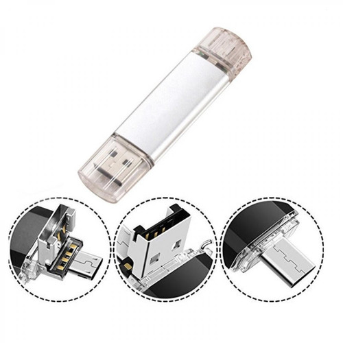Shot - Clef USB 8Go 3 en 1 pour INTEX Aqua Secure Smartphone & PC Type C Micro USB Cle Memoire 8GB (ARGENT) Shot  - Usb secure