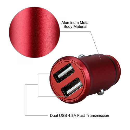 Chargeur Voiture 12V Mini Double Adaptateur Metal Allume Cigare USB pour Smartphone SAMSUNG Galaxy S20 Prise Double 2 Ports Voiture Chargeur (ROUGE)