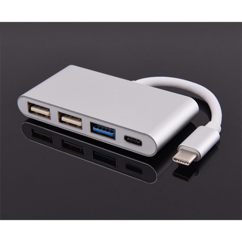Hub Shot Multi Adaptateur 4 en 1 Type C pour SONY Xperia XZ Premium Smartphone Hub 2 ports USB 2.0 1 Port USB 3.0 (ARGENT)