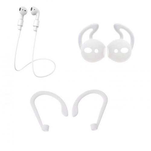 Shot - Pack accessoires pour Airpods 1 (Fils + Tour D'oreilles + Accroche Oreilles) Silicone (BLANC) Shot  - Ecouteurs intra-auriculaires