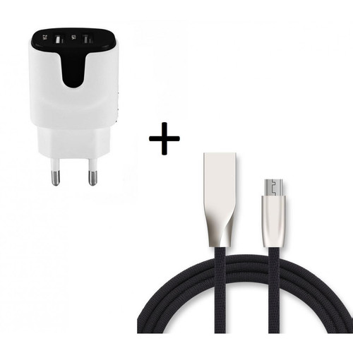 Shot - Pack Chargeur Micro USB pour WIKO View 4 Lite (Cable Fast Charge + Double Prise Secteur Couleur USB) Android (NOIR) Shot  - Chargeur secteur téléphone