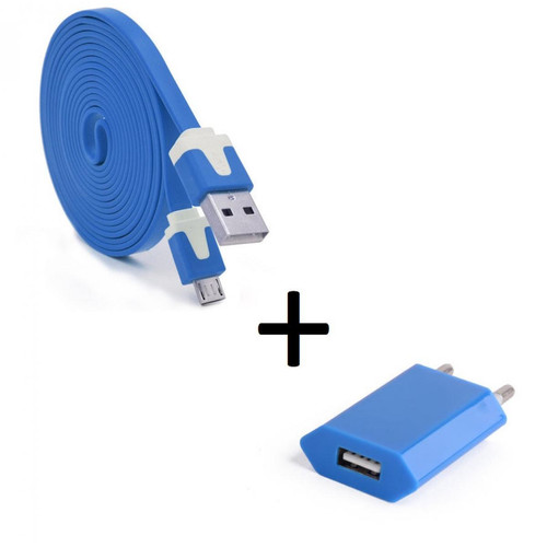 Shot - Pack Chargeur pour Enceinte Bose SoundLink Revolve Micro USB (Cable Noodle 3m + Prise Secteur Couleur USB) Android (BLEU) Shot  - Accessoire Smartphone