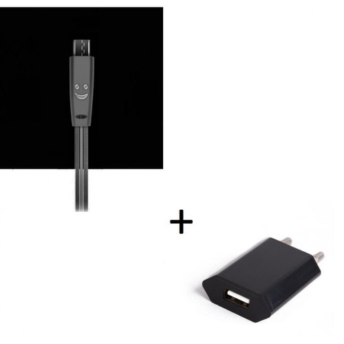 Chargeur secteur téléphone Shot Pack Chargeur pour Enceinte Bose SoundLink Revolve Smartphone Micro USB (Cable Smiley LED + Prise Secteur USB) Android Connecteu (NOIR)