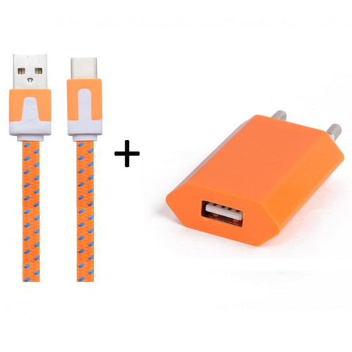 Shot - Pack Chargeur pour HUAWEI P40 lite E Smartphone Type C (Cable Noodle 1m Chargeur + Prise Secteur USB) Murale Android (ORANGE) Shot  - Telephoner orange