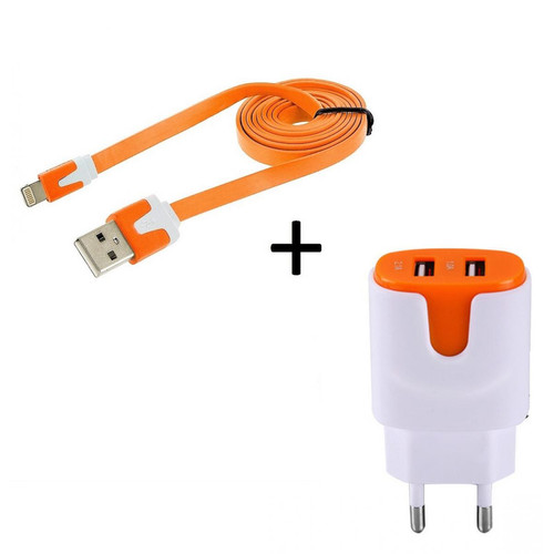 Shot - Pack Chargeur pour IPHONE 11 Pro Max Smartphone Micro USB (Cable Noodle 1m Chargeur + Double Prise Secteur Couleur USB) (ORANGE) Shot  - Accessoire Smartphone