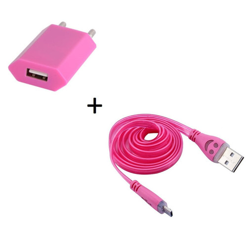 Shot - Pack Chargeur pour "IPHONE 14 Plus" Lightning (Cable Smiley LED + Prise Secteur USB)Connecteur (ROSE BONBON) Shot  - Chargeur secteur téléphone