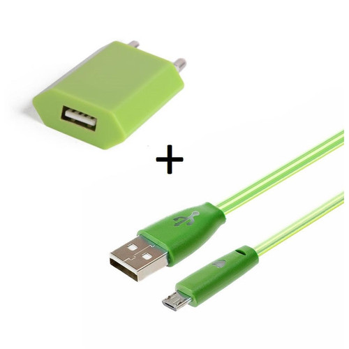 Shot - Pack Chargeur pour "IPHONE 14 Plus" Lightning (Cable Smiley LED + Prise Secteur USB)Connecteur (VERT) Shot  - Accessoire Smartphone