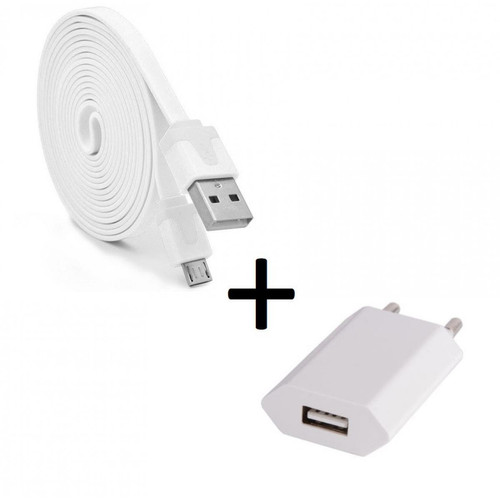 Shot - Pack Chargeur pour JBL Flip 3 Micro USB (Cable Noodle 3m + Prise Secteur Couleur USB) Android (BLANC) Shot  - Chargeur secteur téléphone