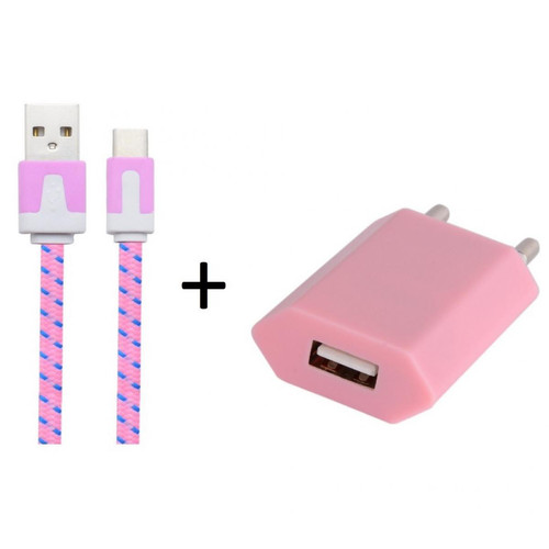 Shot - Pack Chargeur pour MICROSOFT Surface Go Smartphone Type C (Cable Noodle 1m Chargeur + Prise Secteur USB) Murale Android (ROSE PALE) Shot  - Microsoft telephone