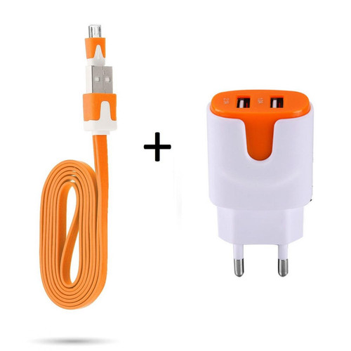 Shot - Pack Chargeur pour "SAMSUNG Galaxy A01" Smartphone Micro USB (Cable Noodle 1m Chargeur + Double Prise Secteur Couleur USB) (ORANGE) Shot  - Chargeur secteur téléphone