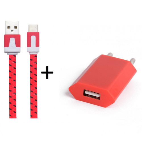 Shot - Pack Chargeur pour SAMSUNG Galaxy S10e Smartphone Type C (Cable Noodle 1m Chargeur + Prise Secteur USB) Murale Android (ROUGE) Shot  - Smartphone rouge android