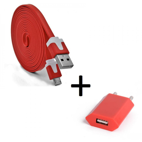 Shot - Pack Chargeur pour Ultimate Ears BOOM 3 Micro USB (Cable Noodle 3m + Prise Secteur Couleur USB) Android (ROUGE) Shot  - Chargeur secteur téléphone