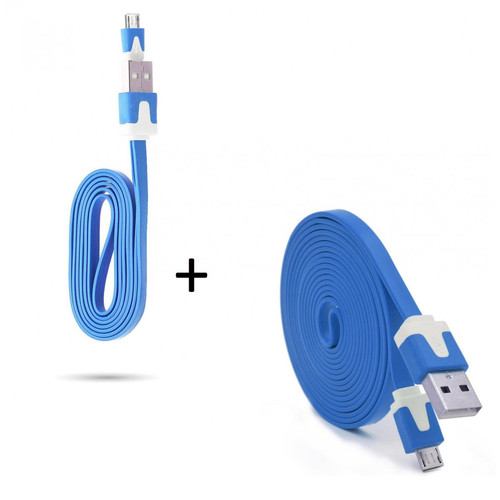 Shot - Pack Chargeur pour Ultimate Ears BOOM 3 Smartphone Micro USB (Cable Noodle 3m + Cable Noodle 1m) Android (BLEU) Shot  - Chargeur secteur téléphone