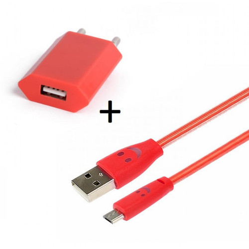 Chargeur secteur téléphone Shot Pack Chargeur pour Ultimate Ears MEGABLAST Smartphone Micro USB (Cable Smiley LED + Prise Secteur USB) Android (ROUGE)