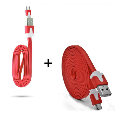 Shot - Pack Chargeur pour "XIAOMI Redmi 9C" Smartphone Micro USB (Cable Noodle 3m + Cable Noodle 1m) Android (ROUGE) Shot  - Accessoires et consommables