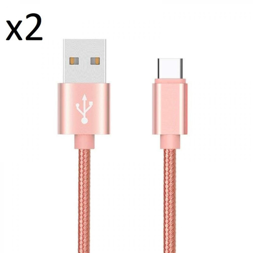 Shot - Pack de 2 Cables Metal Nylon Type C pour "SAMSUNG Galaxy Tab S7" Tablette Android Chargeur (ROSE BONBON) Shot  - Samsung galaxy s7 rose
