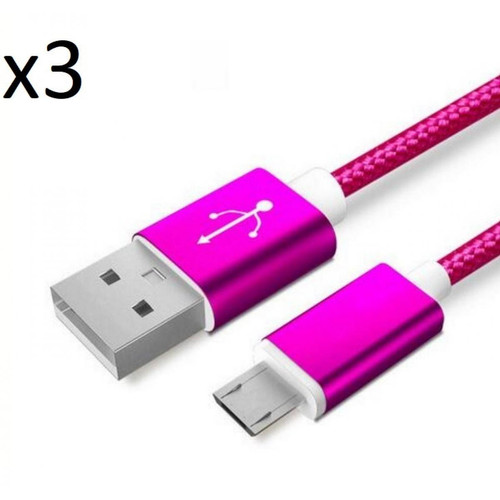 Shot - Pack de 3 Cables Metal Nylon Micro USB pour XIAOMI Redmi Note 6 Smartphone Android Chargeur (ROSE BONBON) Shot  - Xiaomi redmi 3