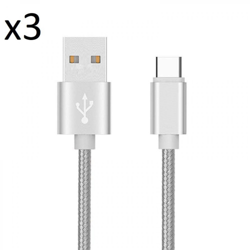 Shot - Pack de 3 Cables Metal Nylon Type C pour MICROSOFT Surface Pro 7 Smartphone Android Chargeur (ARGENT) Shot  - Microsoft telephone