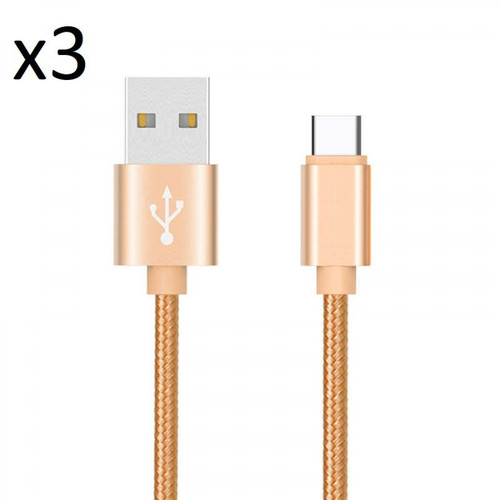 Shot - Pack de 3 Cables Metal Nylon Type C pour ONEPLUS 7 PLUS Smartphone Android Chargeur (OR) Shot  - ASD