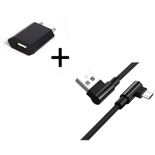 Shot - Pack pour HUAWEI P30 lite Smartphone Micro USB (Cable 90 degres Fast Charge + Prise Secteur Couleur) (NOIR) Shot  - Chargeur secteur téléphone