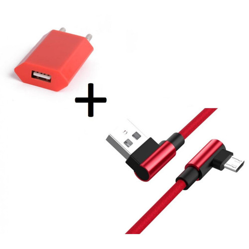 Shot - Pack pour HUAWEI P30 lite Smartphone Micro USB (Cable 90 degres Fast Charge + Prise Secteur Couleur) (ROUGE) Shot  - Accessoire Smartphone