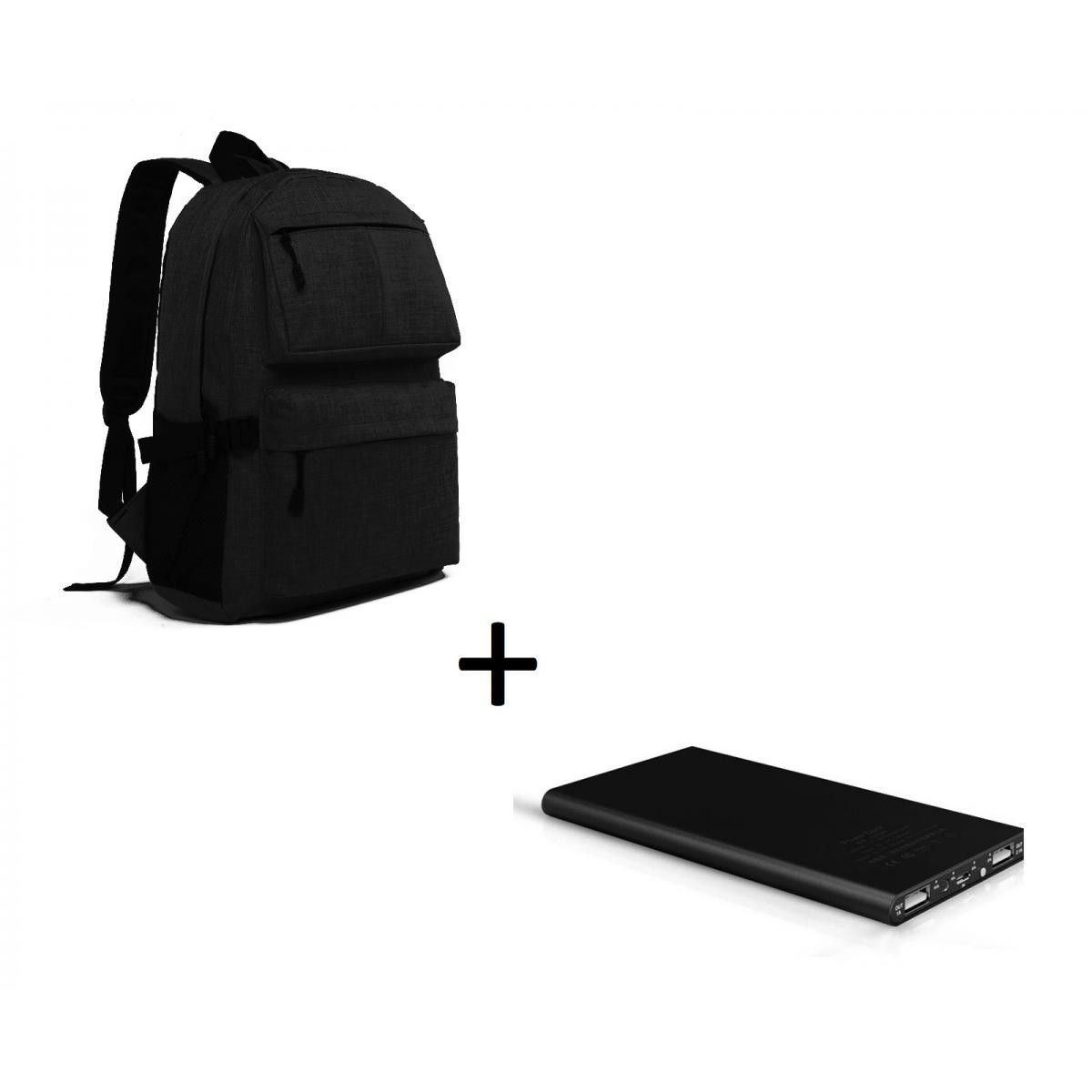 shot pack pour iphone 12 mini (batterie plate 6000 mah 2 ports + sac a dos avec prise usb integre) (noir)