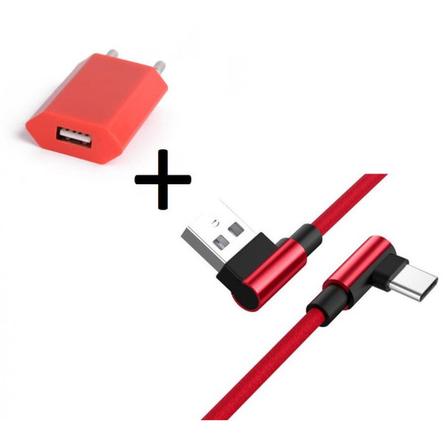 Shot - Pack pour SAMSUNG Galaxy A51 Smartphone Type C (Cable 90 degres Fast Charge + Prise Secteur Couleur) (ROUGE) Shot  - Chargeur secteur téléphone