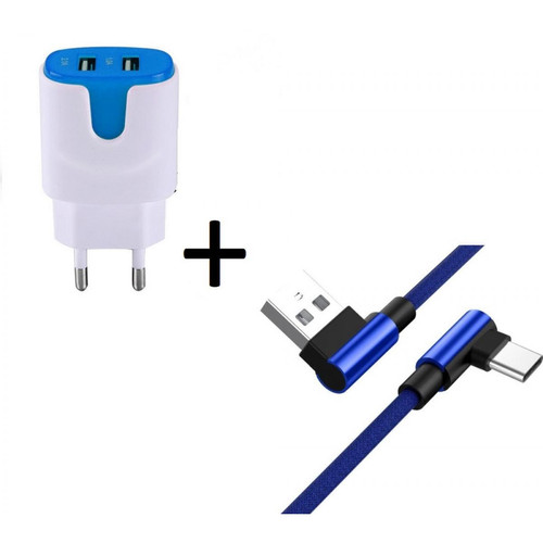 Shot - Pack pour SAMSUNG Galaxy A71 Smartphone Type C (Cable 90 degres Fast Charge + Double Prise Secteur Couleur) (BLEU) Shot  - Chargeur secteur téléphone