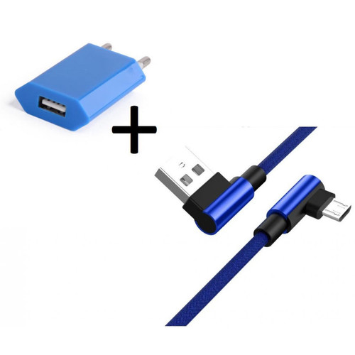 Shot - Pack pour XIAOMI Redmi S2 Smartphone Micro USB (Cable 90 degres Fast Charge + Prise Secteur Couleur) (BLEU) Shot  - Accessoire Smartphone