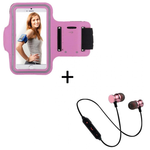 Shot - Pack Sport pour SONY Xperia L4 Smartphone (Ecouteurs Bluetooth Metal + Brassard) Courir T8 (ROSE) Shot  - Coque, étui smartphone