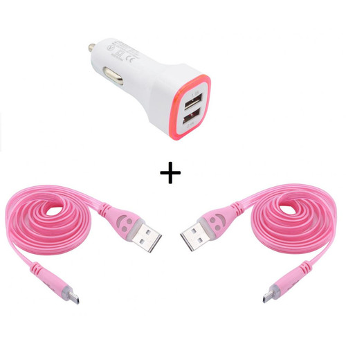 Shot - Pack Voiture pour IPHONE SE 2020 Lightning (2 Cables Smiley + Double Adaptateur LED Allume Cigare) APPLE (ROSE) Shot  - Apple cable iphone
