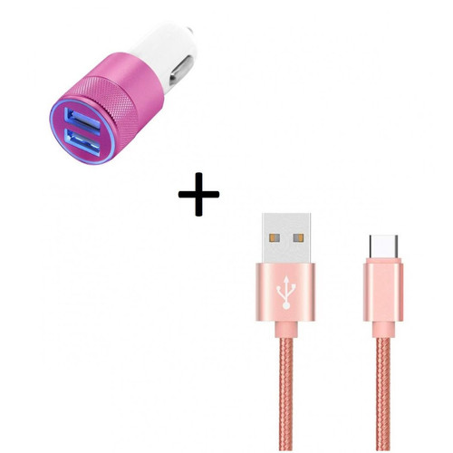 Shot - Pack Voiture pour "SAMSUNG Galaxy A11" (Cable Chargeur Metal Type C + Double Adaptateur Allume Cigare) Android (ROSE) Shot  - Support et Bras