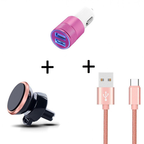 Shot - Pack Voiture pour SAMSUNG Galaxy A50 (Cable Chargeur Metal Type C + Double Adaptateur Allume Cigare + Support Magnetique) (ROSE) Shot  - Support et Bras