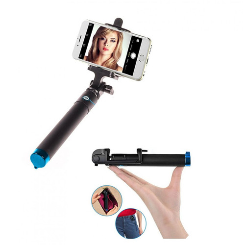 Shot - Perche Selfie Metal pour IPHONE 11 APPLE avec Cable Jack Selfie Stick IOS Reglable Bouton Photo (BLEU) Shot  - Autres accessoires smartphone