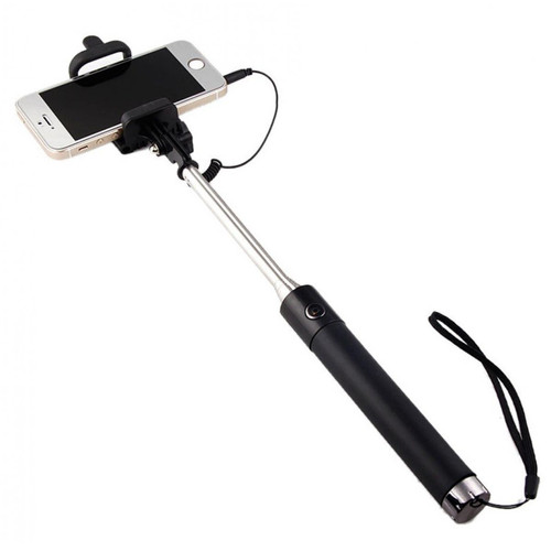 Shot - Selfie Stick Metal pour HUAWEI P30 Smartphone Perche Android IOS Reglable Bouton Photo Cable Jack Noir Shot  - Autres accessoires smartphone