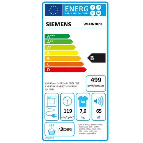 Sèche-linge à condensation 60cm 7kg b blanc - wt43n207ff - SIEMENS Siemens