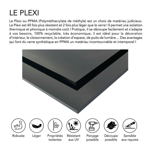 Signaletique Biz Plaque de Plexigglas noir - Épaisseur 2 ou 4 mm - Plexigglas PMMA XT Noir - 30 x 120 cm (300 x 1200 mm) - 2 mm