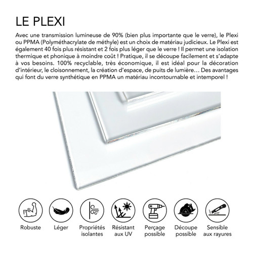 Signaletique Biz Plaque Plexigglas 6 mm. Feuille de verre acrylique. Plexigglas transparent. Verre synthétique. Plaque PMMA XT. Plexigglas extrudé - 30 x 130 cm (300 x 1300 mm)